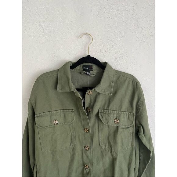 Love by Chesley Woman Army Green Long Sleeve 100% Cotton Denim Button Do… - Picture 4 of 9